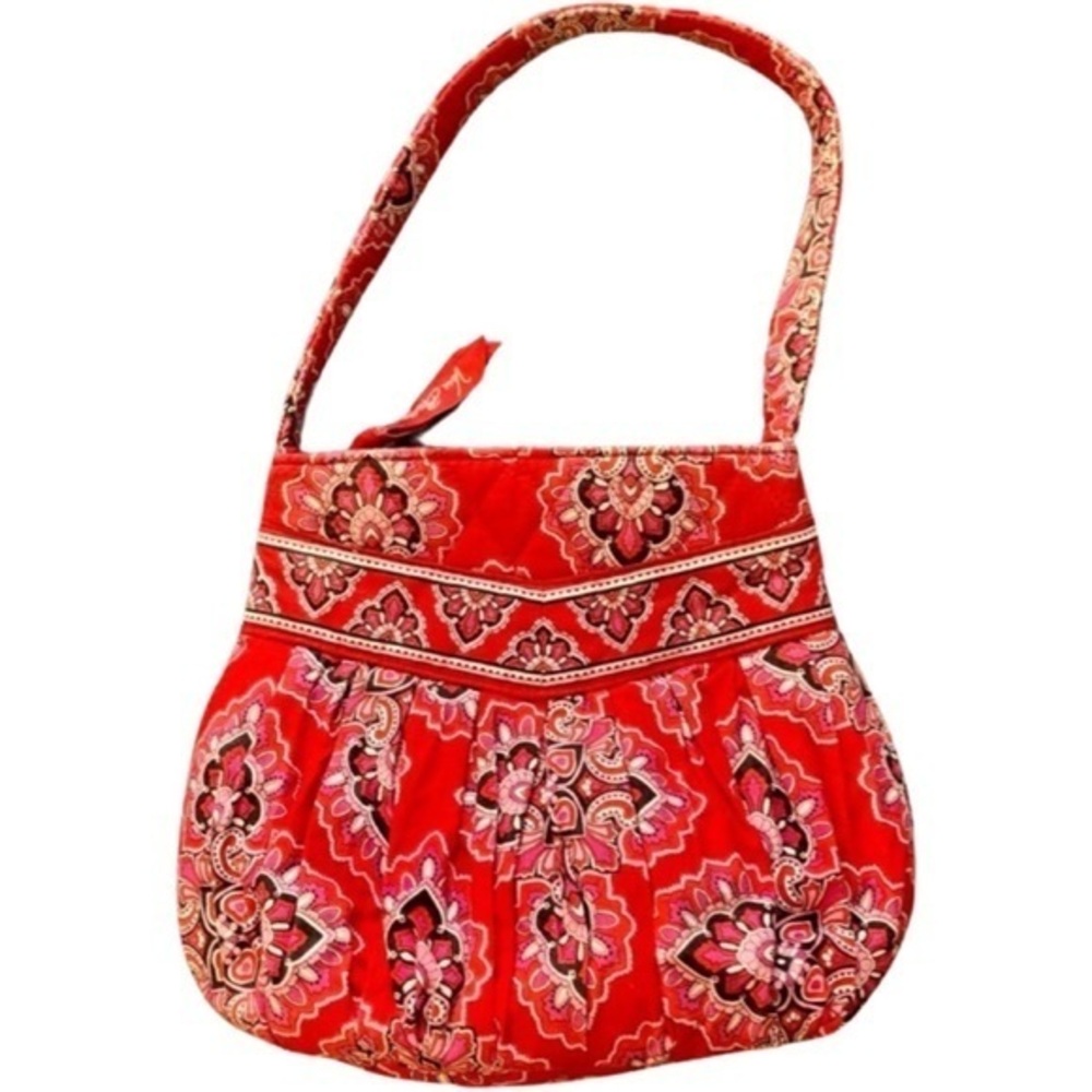 Vera Bradley FRANKLY SCARLET Red Hannah 100% Cotton Zip Closure Small Handbag